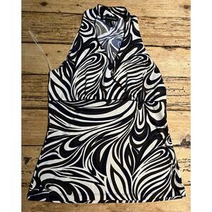 INC Womens Size S Black White V Neck Sleeveless Blouse NWOT